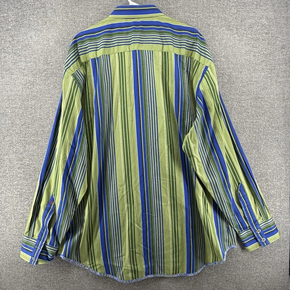 Robert Graham Shirt Men Size 3XL Green Striped Flip Cuff Button Up Paisley